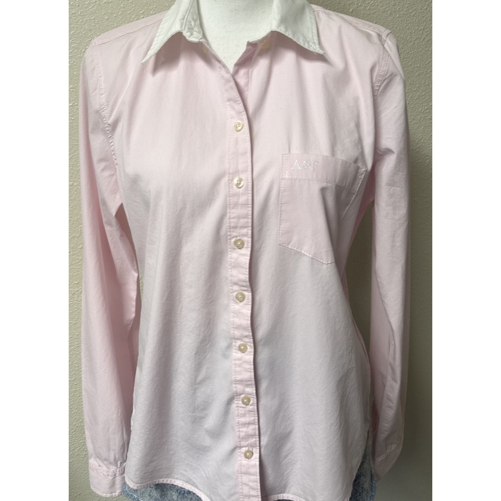 VTG Abercrombie & Fitch Shirt Womens Button Up Preppy Monogram Pink Momcore LRG